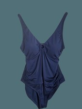 Jantzen Navy Blue One-Piece Swimsuit With Ring Detail Women Size 14