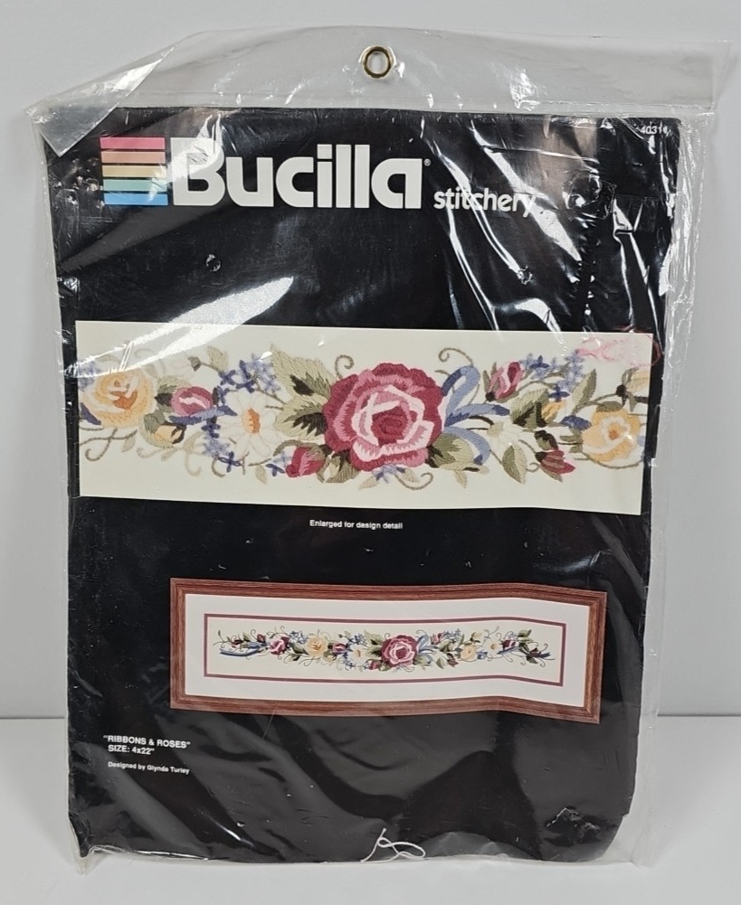 Ery Ribbons & Roses 40311 Cross Stitch 4"x22" Kit Vtg Nip