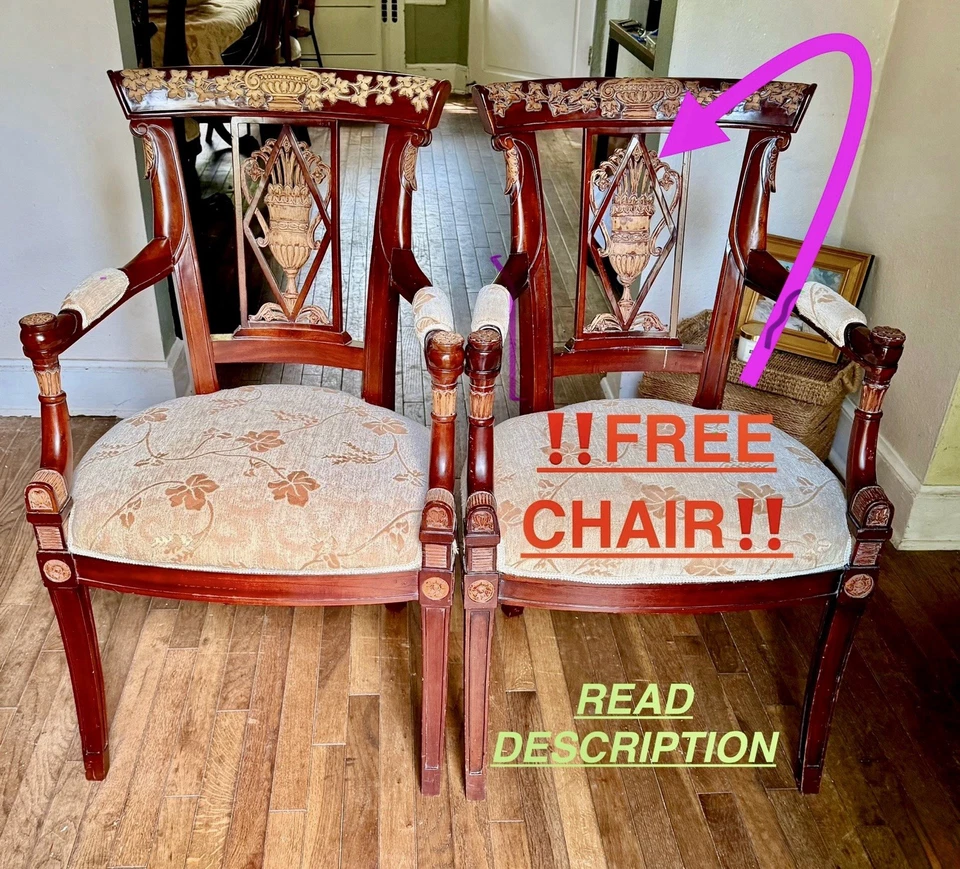 PAR de Sillones JANSEN Kiefer Caoba Tallados a Mano Imperio Francés DE COLECCIÓN  Foto 2 de 4