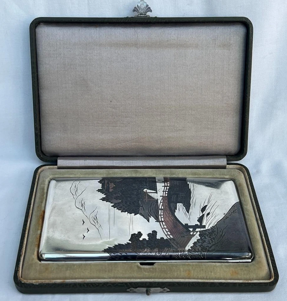 Superb Vintage Signed Sterling Silver Japanese Cigarette Case In Original Box. - Image 2 of 4