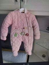Baby Girls Pink ALL IN One Snowsuit With Hood and Detachable Mittens