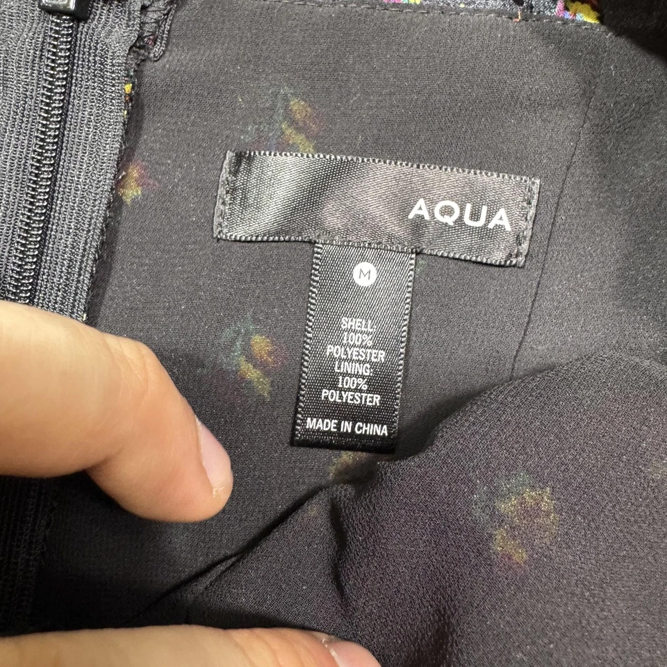 Женский комбинезон AQUA средний размер черный с цветочным узором с оборками ремешок широкая штанина с подкладкой боковая молния - Изображение 4 из 4