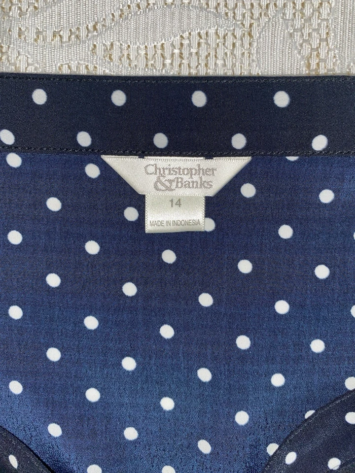 Christopher & Banks Women’s 14 White Polka Dot A-Line Midi Skirt Lightweight - Image 2 of 3