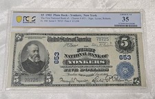 1902 $5 YONKERS NEW YORK CHARTER 653 NATIONAL NOTE PCGS VF35