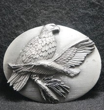 WI07118 GOOD VINTAGE 1990 EAGLES BIRD ANIMAL ARTWORK MENS PEWTER BELT BUCKLE