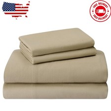 100 Cotton 4PCs Flannel Sheet Set  Double-Brushed for Extra Softness, Warm ...