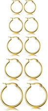 5-10 Pairs Small Gold Silver Hoop Earrings for Women, Stainless Steel...