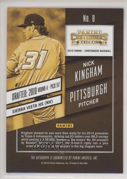 2015 Panini Contenders Prospect Ticket Nick Kingham #8 Auto - Image 2 of 2
