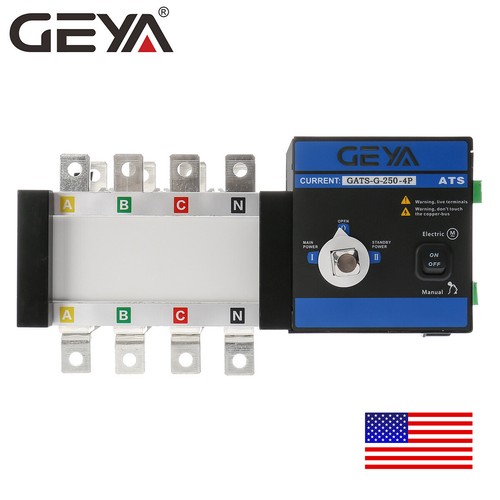 GEYA Industrial Automatic Transfer Switch 250A 4P 110V 220V Grid to AC Generator - 第 1/12 張圖片