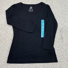 Atmosphere Womens Active Top sz 6 Black Breathable Long Sleeve Scoop Neck NEW