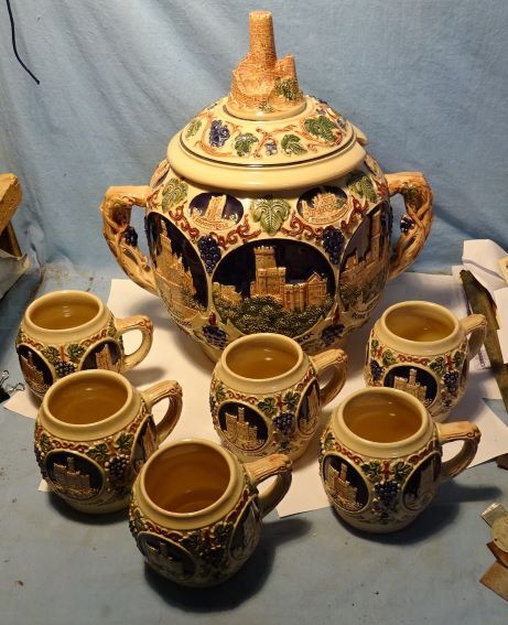 Vintage - GERZ - WEST GERMANY - Large SOUP Wine TUREEN w 6 CUPS