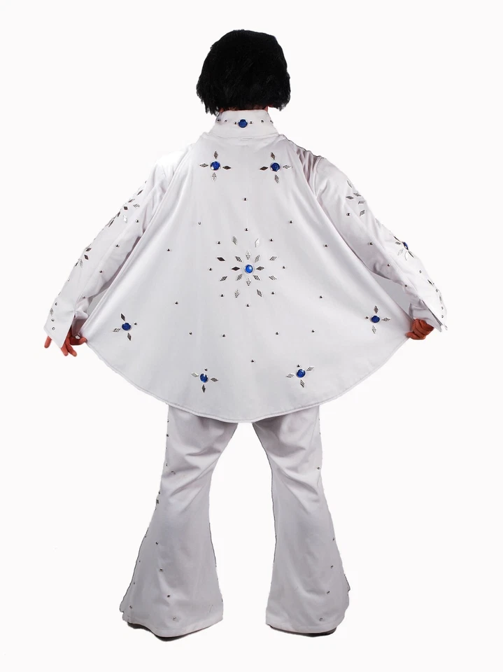 Men's Professional Rock N' Roll King Elvis Jeweled Jumpsuit Cape Costume White - Image 2 of 4