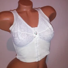 Vintage Flexees Bustier Bra 36C Ivory Lace Posture Boned Sides Hook & Eye Front