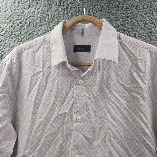 Saba Mens Dress Shirt Size S White Red Blue Check Long Sleeve Collared - Picture 4 of 15