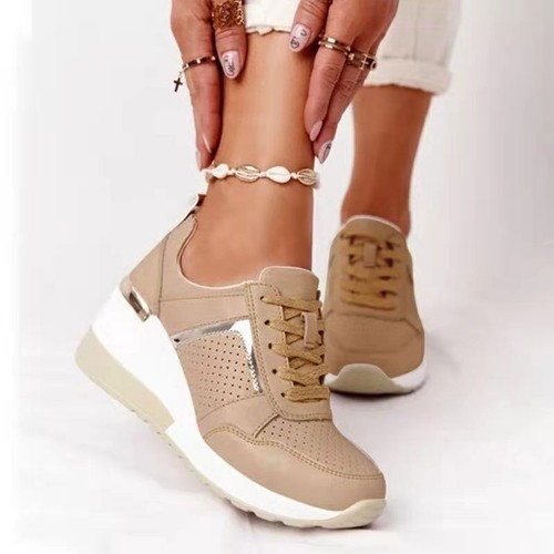 2024 Neu Damen Keilabsatz Sneaker Keil Halbschuhe Plateau Turnschuhe Lace Up - Picture 14 of 22