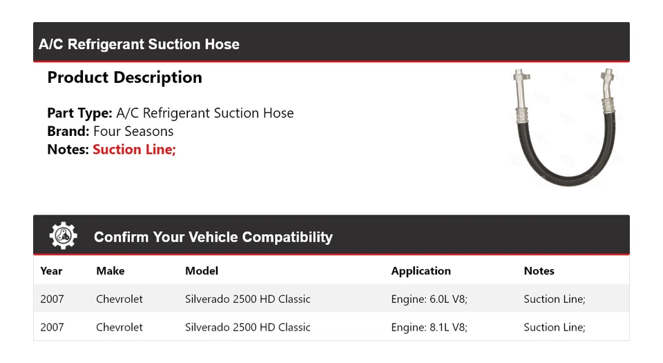 Conjunto de manguera de línea de succión clásica para Chevrolet Silverado 2500 HD 2007 4 estaciones Foto 2 de 4