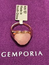 Holiday Gift NEW  heart shaped rose quartz rose tone 925 silver ring 8  COA
