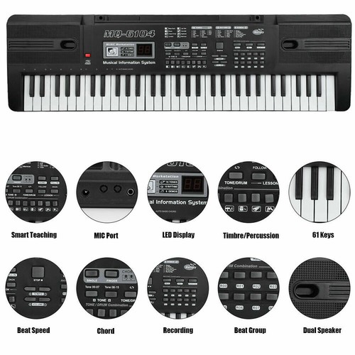 61 Keys Electronic Music Keyboard Organ Piano Set With Microphone Kids Gift New - Picture 8 of 10