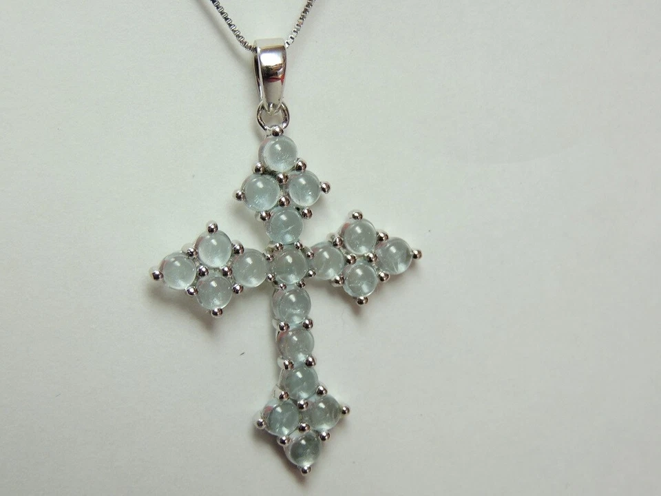 Esclusivo 6,95 Carati Topazio Blu Ciondolo Croce 925 Collana IN Argento Cabochon - Immagine 4 di 4