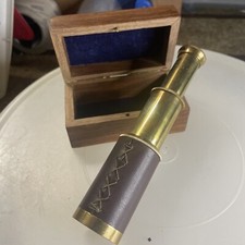 Captains 6" Brass Handheld Mini Telescope with Wooden Box Nautical Collectibles