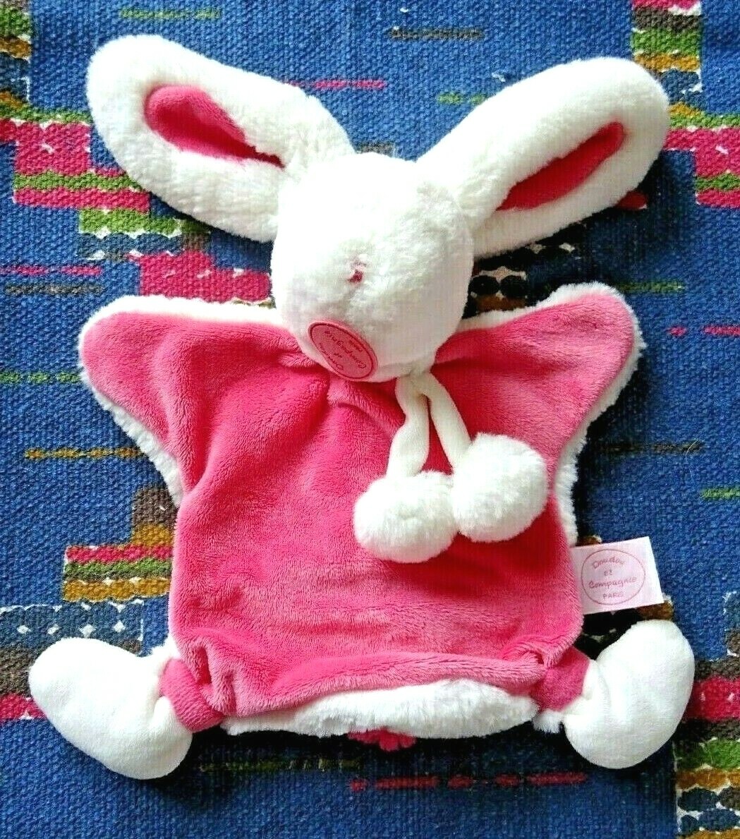 Marionnette lapin Doudou et Compagnie rose et blanc modèle Pompon Fraise