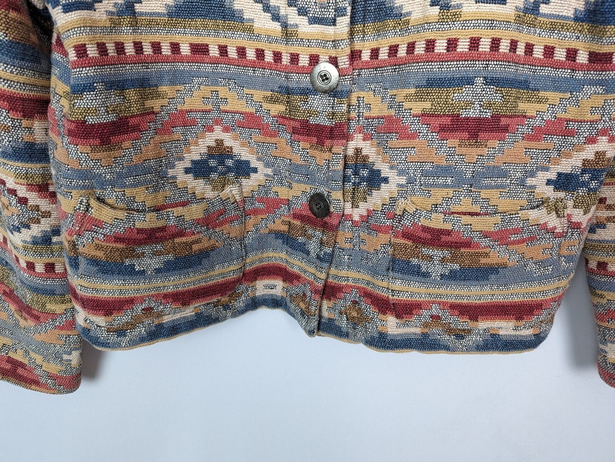 Vintage 90s CHICOS M Blanket Tapestry Jacket Coat Southwestern