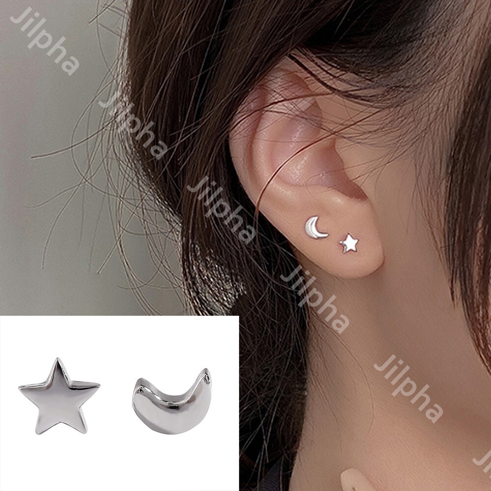925 Sterling Silver Star and Moon Tiny Cartilage Helix Stud