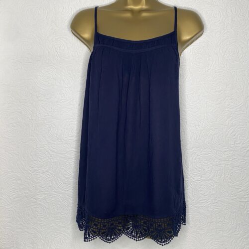 Ladies Cami Top Size 10 Navy FATFACE Sleeveless Scalloped Hem Adjustable Straps