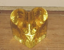 Fire and Light art glass heart paperweight light yellow signed