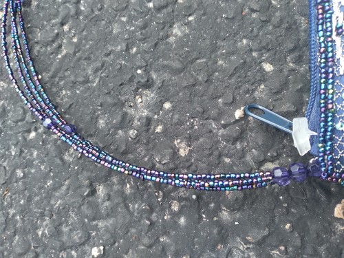 Vintage Beaded Satin Embroidery Purse Bag Purple Blue - Picture 12 of 15
