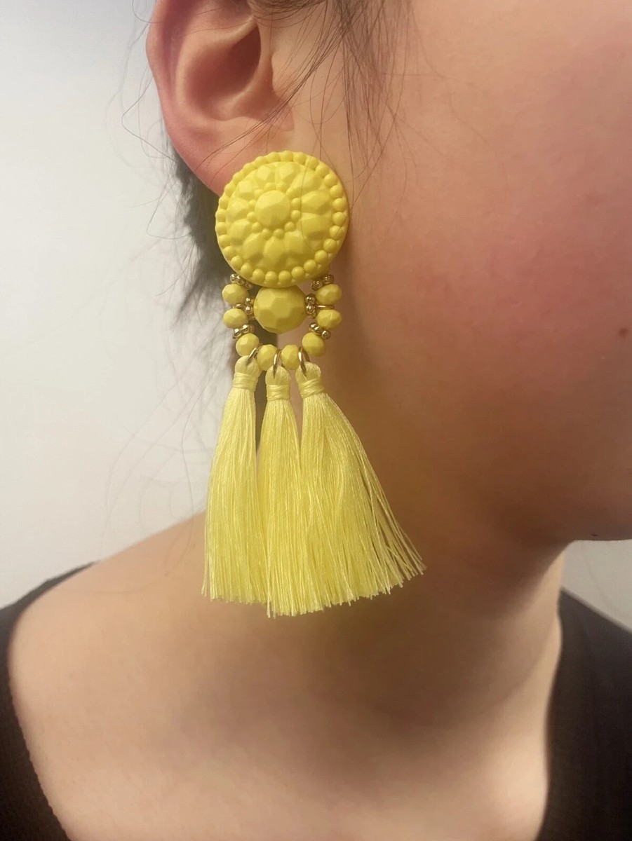 SHEIN Yellow Tassel Drop Earrings New