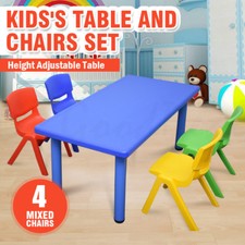 Large Kids Toddler Children Activity Table and 4 Chair Chairs Blue 120x60cm L