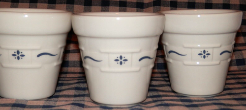 Longaberger Pottery Woven Tradition Classic Blue 3" Flower Pots Set of 3 - Picture 2 of 10