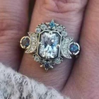 Art Deco Vintage Style Lab Created Diamond Moon Goddess Wedding 925 Silver Ring