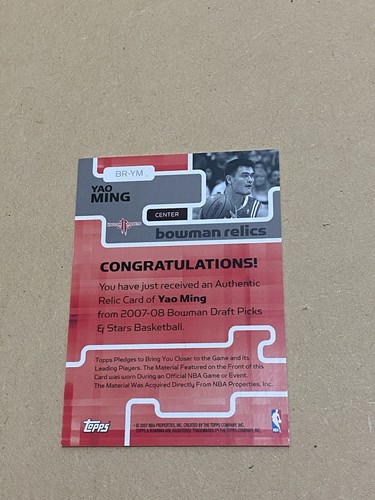 2007 08 Bowman Draft Picks and Stars Yao Ming Jersey Card Houston Rockets NBA - Picture 7 of 12