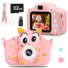 Kids Camera with Cute Silicone Cover, Mini Toy Camera 32GB SD Card, Pink