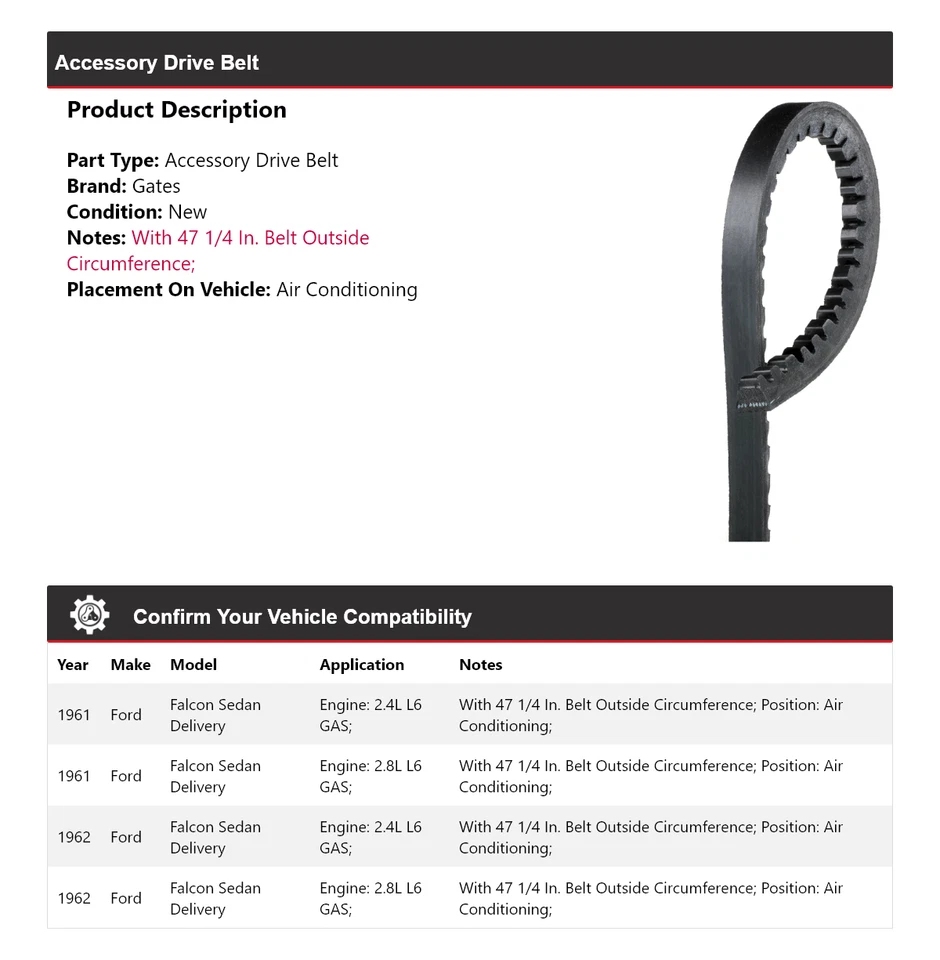 Ремень привода для ворот переменного тока доставка для седана Ford Falcon 1961-1962 годов выпуска - Изображение 2 из 4
