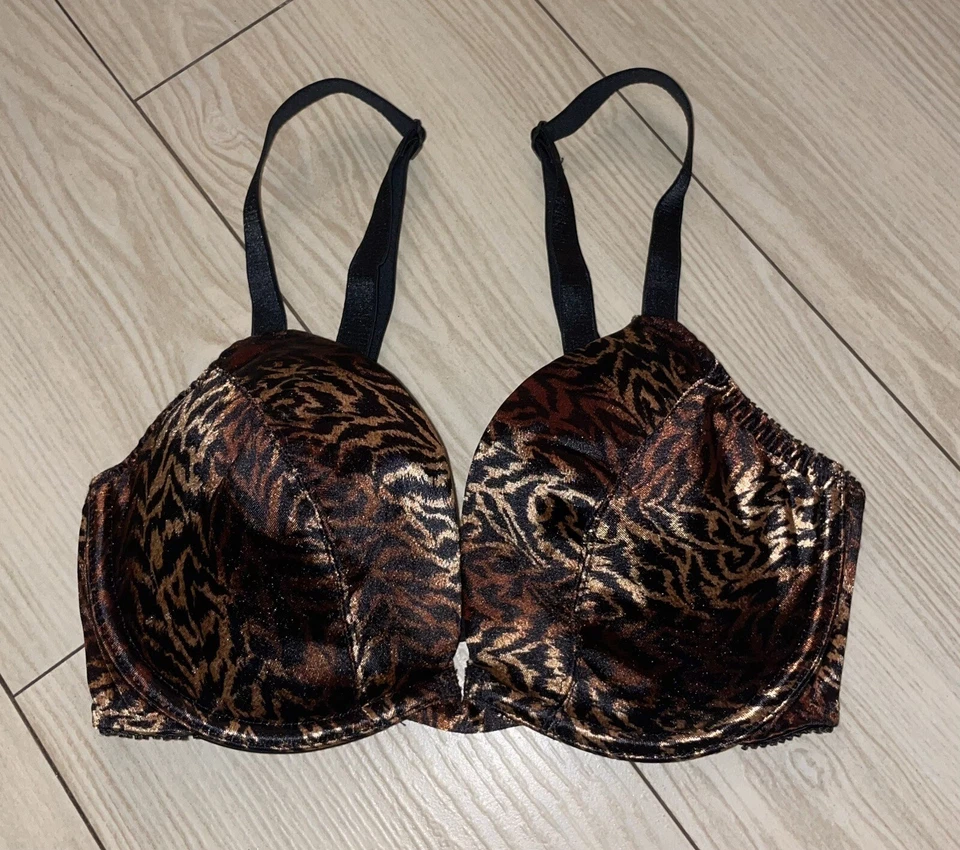 Sujetador vintage Olga 33415 estampado animal satinado copa suave con aros para mujer 34B marrón Foto 2 de 4