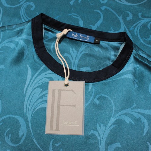 Italo Ferretti NWT Short Sleeve Crew Neck T-Shirt Size L in Blue Silk Blend