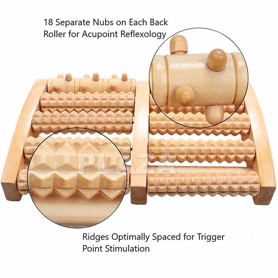 2x LARGE Wooden Foot Pain Massager 5 Roller Care Reflexology Relax Stress Relief - image 4 of 4