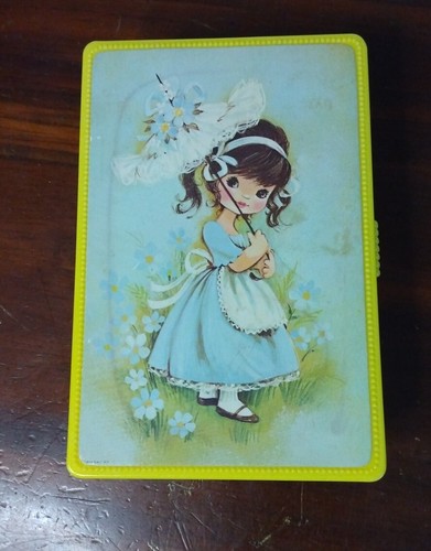 Vintage Plastic Storage Box Girl with Umbrella print 8"X 5"
