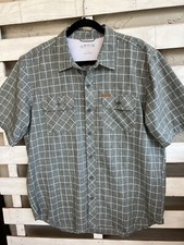 Orvis Men's L Gray Check Performance Tech Shirt Button Up Short Sleeve Active.