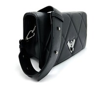 Valentino Orlandi Vegan Leather Black Quilted Shoulder Bag W/Gunmetal Accents