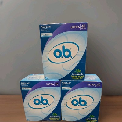 O.B. Tampons Ultra 40 Count Fluid Lock (3 Pack) OB 3 Boxes 120 Total Tampons
