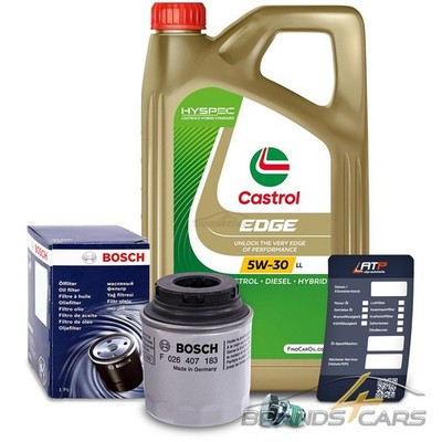 BOSCH ÖLFILTER+5L CASTROL EDGE 5W-30 LL FÜR VW POLO 6R 1.2 TSI 1.4 GTI