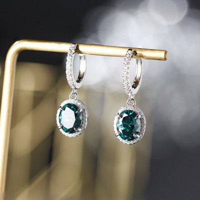 2ct Grüner Ovaler Moissanit Ohrhänger 925er Silber Luxuriöse Geschenk Für Damen