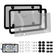 2pcs Unbreakable License Plate Coversframes Auto Tag Shield Protector Gray