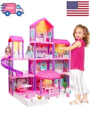 "New Barbie Dreamhouse, Pool Party Doll House with 4 Story Slide "