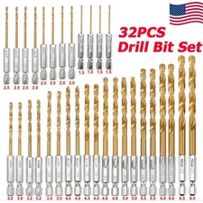 32pcs Hex Shank Titanium Coated HSS Steel DRILL BIT Set For Metal Wood Plastic
