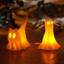 Thyle Halloween Light up Decorations Set of 2 Ghost Cat Figurines Spooky Cat ...